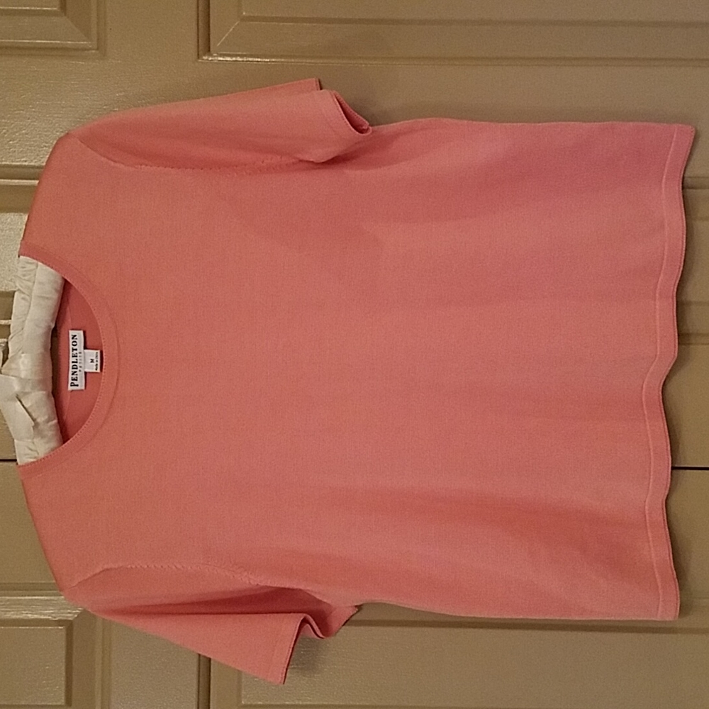 Pendleton petite coral short sleeve silk top